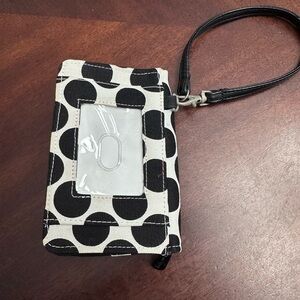 Black & White Polka Dot Wristlet Red Interior with ID Window EC